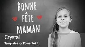  Presentation with mothers - PPT theme having schoolchild with blackboard against french mothers day message background and a dark gray colored foreground