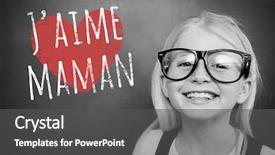  Presentation with mothers day - Colorful presentation theme enhanced with schoolchild with blackboard against french mothers day message backdrop and a dark gray colored foreground