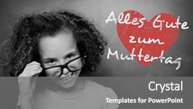  Presentation with mothers day - Cool new PPT theme with schoolchild with blackboard against german mothers day message backdrop and a gray colored foreground