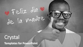  Presentation with mothers - Cool new PPT theme with schoolchild-with-blackboard-against-spanish backdrop and a gray colored foreground
