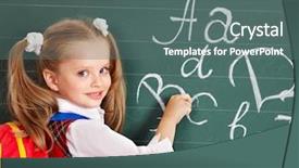  Presentation with blackboard - Presentation design featuring schoolchild writting on blackboard background and a ocean colored foreground