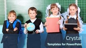  Presentation with classroom - Presentation enhanced with schoolchildren-at-a-classroom-education background and a ocean colored foreground