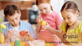  Presentation with eggs egg carton egg box - Cool new presentation design with schoolchildren painting eggs for easter backdrop and a  colored foreground