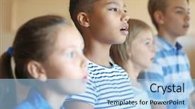  Presentation with children singing - Colorful PPT theme enhanced with schoolchildren singing song on music backdrop and a light blue colored foreground