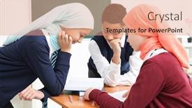  Presentation with classroom - PPT theme enhanced with schoolchildren-studying-in-classroom background and a coral colored foreground