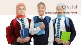  Presentation with books - Colorful slide deck enhanced with schoolchildren-with-books-on-white backdrop and a lemonade colored foreground