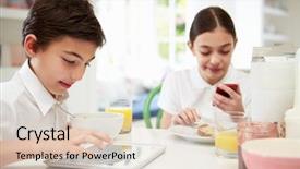  Presentation with breakfast - Slide deck consisting of schoolchildren with digital tablet and mobile at breakfast background and a lemonade colored foreground