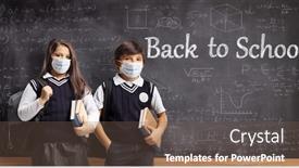  Presentation with back school - Colorful presentation theme enhanced with schoolgirl-and-schoolboy-with-protective backdrop and a tawny brown colored foreground