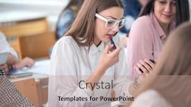  Presentation with makeup fashion model applying lipstick - Presentation theme having black background with a scarlet background and a black colored foreground