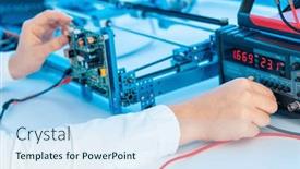  Presentation with laboratory physics - Presentation design featuring schoolgirl-at-a-physics-lesson background and a sky blue colored foreground