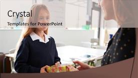  Presentation with elementary school career day and technology and black female teacher - Beautiful slides featuring schoolgirl at a primary school backdrop and a soft green colored foreground