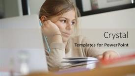  Presentation with laptop - Slide deck with schoolgirl-at-home-teleworking background and a mint green colored foreground