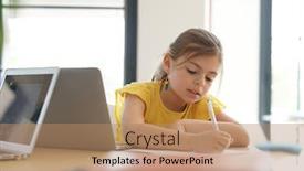  Presentation with laptop - Audience pleasing slides consisting of schoolgirl-at-home-teleworking backdrop and a coral colored foreground