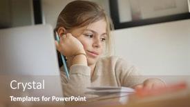  Presentation with laptop - Amazing theme having schoolgirl-at-home-teleworking backdrop and a coral colored foreground