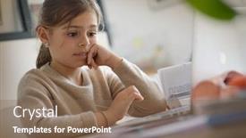  Presentation with laptop - Cool new slides with schoolgirl-at-home-teleworking backdrop and a violet colored foreground