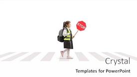  Presentation with pedestrian - Presentation theme with schoolgirl-carrying-a-stop-sign background and a white colored foreground