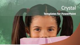  Presentation with book covers - PPT theme with schoolgirl covering mouth with book background and a gray colored foreground