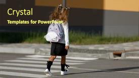 Presentation with pedestrian crossing - Theme with schoolgirl-crosses-the-road background and a tawny brown colored foreground