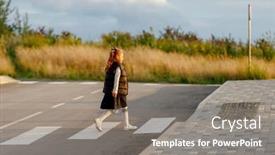  Presentation with pedestrian crossing - PPT theme with schoolgirl-crosses-the-road background and a gray colored foreground