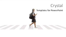 Presentation with street - PPT layouts enhanced with schoolgirl-crossing-a-street background and a white colored foreground