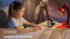  Presentation with laptop - Audience pleasing presentation design consisting of schoolgirl-girl-studies-online backdrop and a coral colored foreground