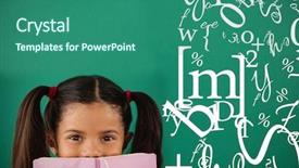  Presentation with number 45 - Amazing presentation having schoolgirl hiding behind a book backdrop and a ocean colored foreground