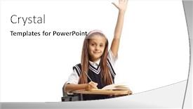  Presentation with class - Slide set enhanced with schoolgirl-in-a-uniform-sitting background and a  colored foreground