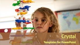  Presentation with racing diversity race ethnicity - Theme having schoolgirl interacting with a dna background and a tawny brown colored foreground