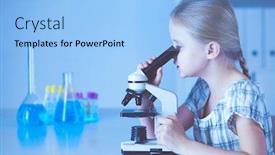  Presentation with math and science - Theme enhanced with schoolgirl-looking-through-microscope background and a light blue colored foreground