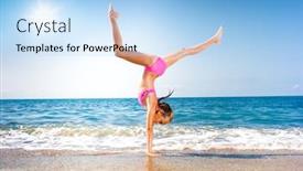  Presentation with gymnastics - Amazing slides having schoolgirl making gymnastics on seashore backdrop and a light blue colored foreground