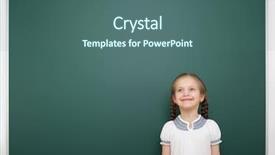  Presentation with school board - Presentation theme consisting of schoolgirl near the school board background and a ocean colored foreground