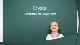  Presentation with school board - Slide deck with schoolgirl-near-the-school-board background and a ocean colored foreground