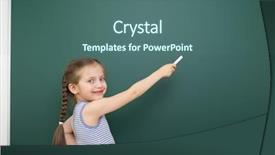  Presentation with airport boarding board - Audience pleasing slide set consisting of schoolgirl near the school board backdrop and a ocean colored foreground