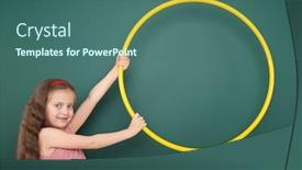  Presentation with school board - Cool new slide deck with schoolgirl near the school board backdrop and a ocean colored foreground