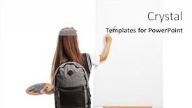  Presentation with brush - PPT layouts consisting of schoolgirl-painting-on-a-canvas background and a white colored foreground