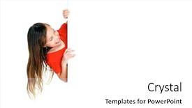  Presentation with next - PPT theme having schoolgirl peeking - adorable little girl standing next background and a  colored foreground