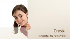  Presentation with wooden board empty table top - Cool new slide set with schoolgirl peeking - beautiful girl holding empty board backdrop and a lemonade colored foreground