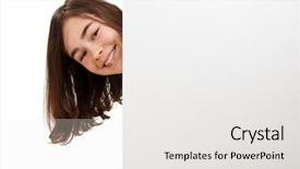  Presentation with empty - Audience pleasing presentation theme consisting of schoolgirl peeking - beautiful girl holding empty board backdrop and a sky blue colored foreground