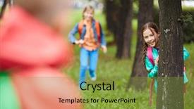  Presentation with naughty girl is standing - Theme enhanced with schoolgirl peeking - little girl standing background and a  colored foreground