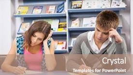  Presentation with cheating - Presentation theme having schoolgirl peeking - student cheating at exam looking background and a  colored foreground