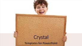  Presentation with noticeboard - PPT theme consisting of schoolgirl peeking - young boy holding blank noticeboard background and a  colored foreground