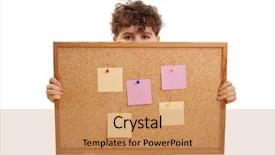  Presentation with noticeboard - PPT theme featuring schoolgirl peeking - young boy holding blank noticeboard background and a  colored foreground