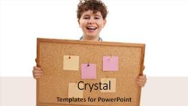  Presentation with noticeboard - Cool new presentation with schoolgirl peeking - young boy holding noticeboard isolated backdrop and a  colored foreground
