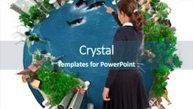  Presentation with overpopulated - Beautiful presentation theme featuring schoolgirl pointing to a world backdrop and a ocean colored foreground