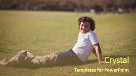  Presentation with race - Presentation design with schoolgirl preparing for sack race background and a  colored foreground