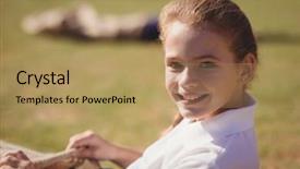  Presentation with race - PPT theme consisting of schoolgirl preparing for sack race background and a  colored foreground