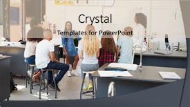  Presentation with project - PPT theme with schoolgirl presenting project in front background and a lemonade colored foreground