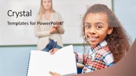  Presentation with elementary school - Beautiful slide set featuring dictation - schoolgirl proudly shows her notebook backdrop and a lemonade colored foreground