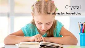  Presentation with light book - PPT theme with schoolgirl-reading-book-in-light background and a coral colored foreground