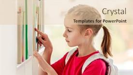  Presentation with library - Slide deck with schoolgirl-searching-book-on-library background and a lemonade colored foreground